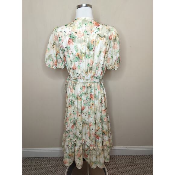 Alex Marie Floral Wrap Dress Midi Short Sleeve Cottage Boho - Picture 11 of 13
